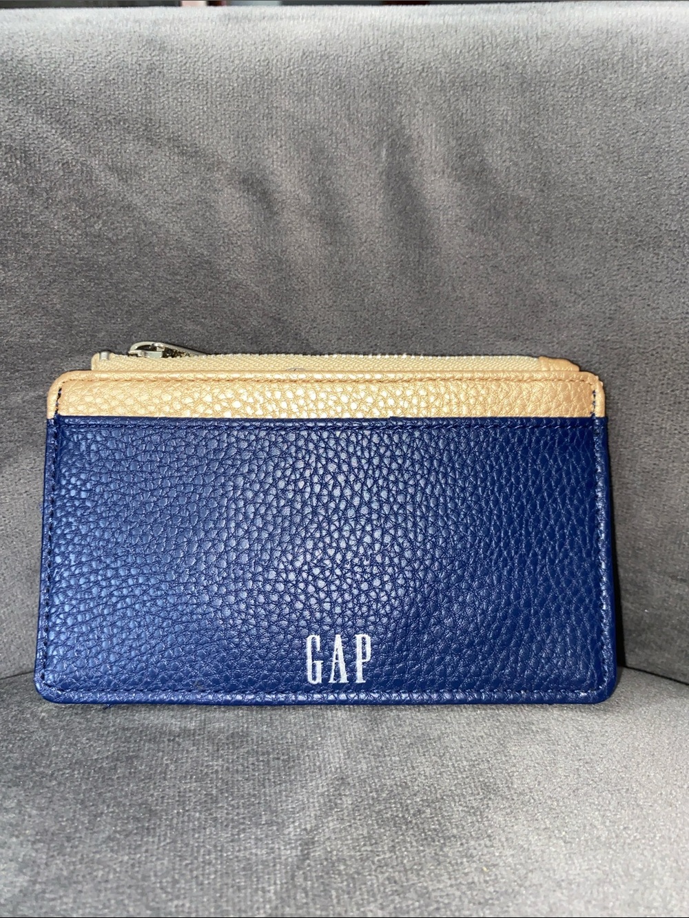 GAP Navy Blue & Gold Pebbled Card Holder Wallet Zip Coin Purse